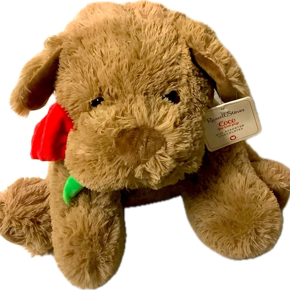 COCO THE LOVE PUP RUSSELL STOVER PLUSH DOG PUPPY WITH RED ROSE COLLECTIBLE 10”